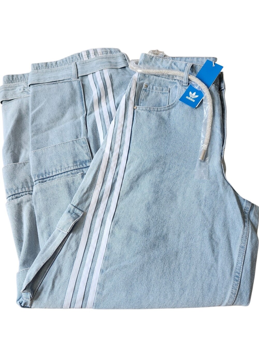 Adidas Originals Denim Cargo Track Pants Jeans Wide Leg Y2K Sz. 28 NWT
